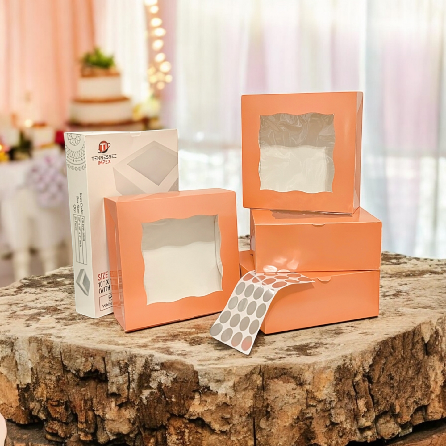 100 Pink/Peach Bakery Cake Boxes with Window – 10x10x4 Inches | Sturdy, Elegant Packaging for Cakes, Cupcakes, Pies & Treats