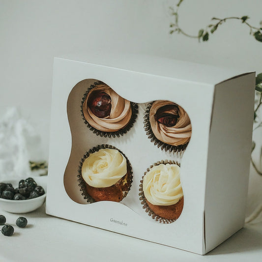 White Cupcake Box with window and insert for 4 cupcakes