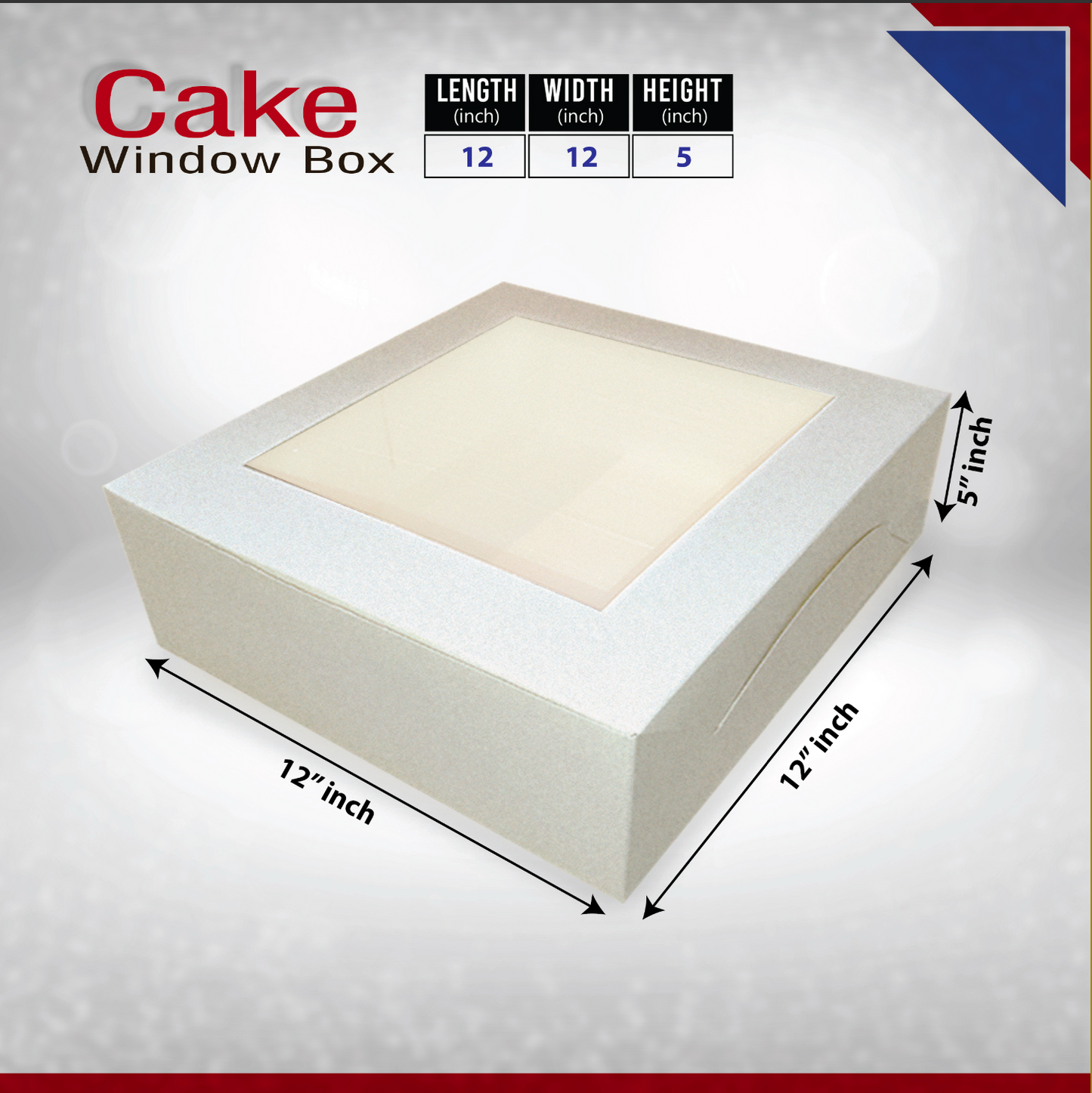 25-Pack Premium Cake Boxes with Clear Window | Durable Bleach Board Take-Out Packaging for Cakes, Cupcakes, Pies, Donuts & Treats – Large (12x12x5"), Medium (10x10x4"), Small (8.5x8.5x3") Sizes