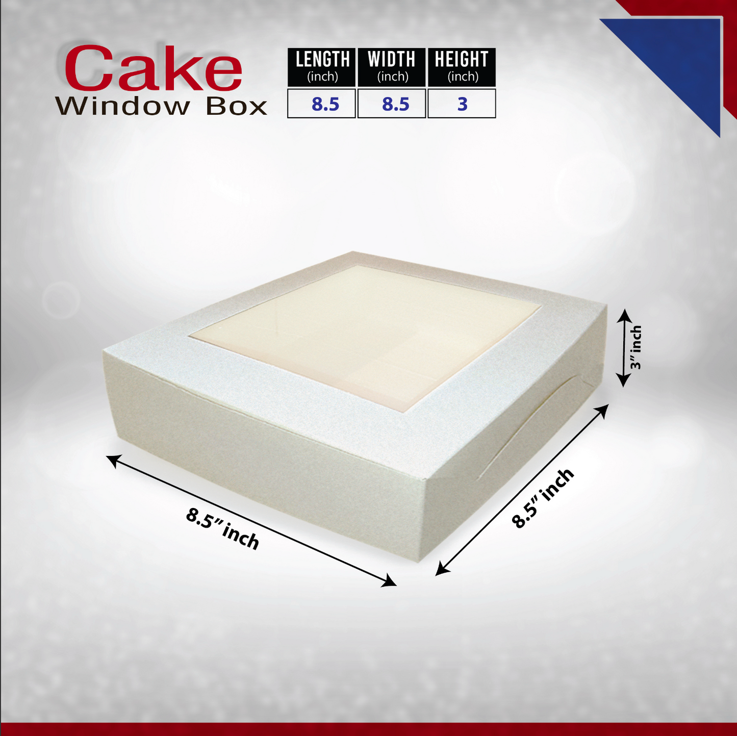 25-Pack Premium Cake Boxes with Clear Window | Durable Bleach Board Take-Out Packaging for Cakes, Cupcakes, Pies, Donuts & Treats – Large (12x12x5"), Medium (10x10x4"), Small (8.5x8.5x3") Sizes