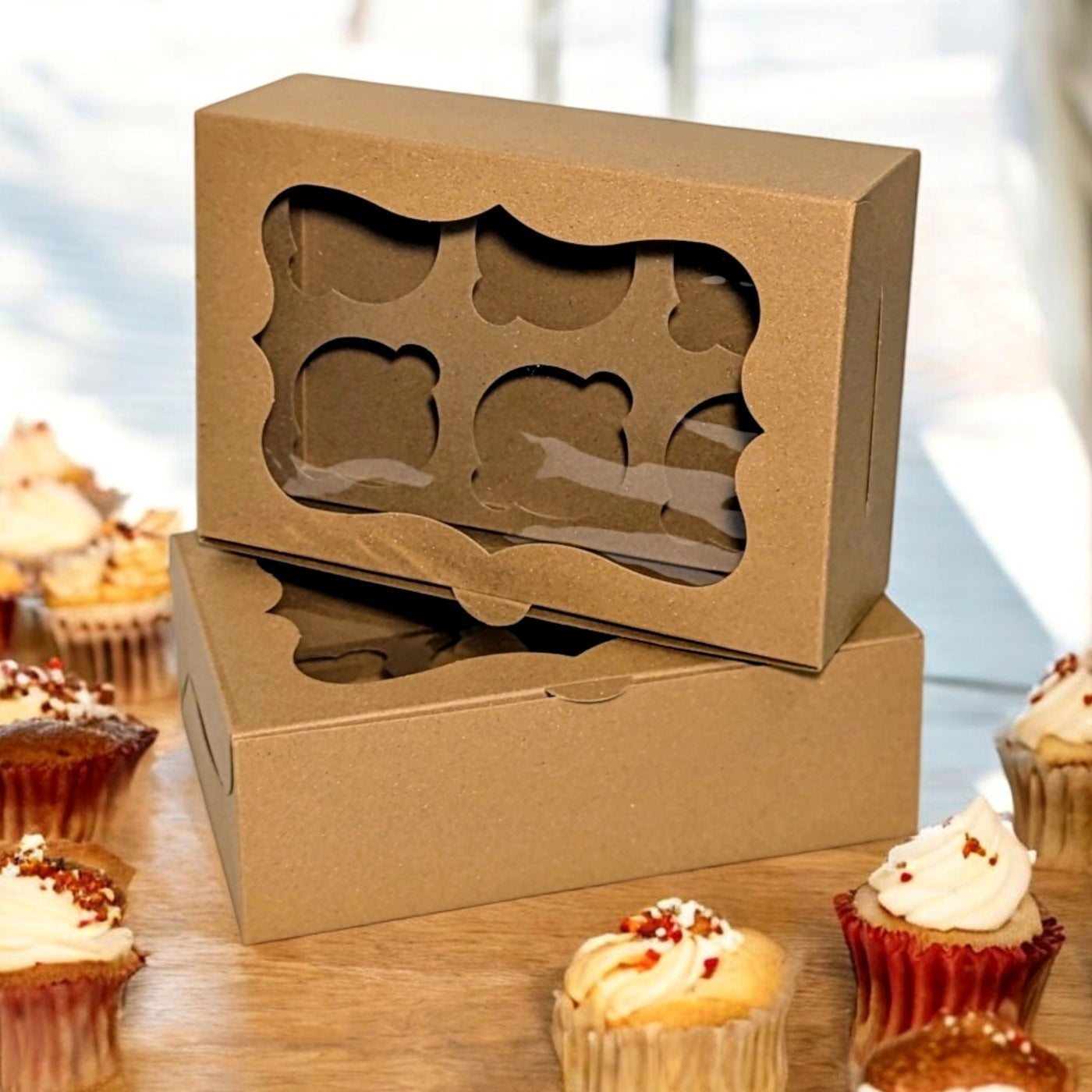 Kraft cupcake boxes with a six-cavity insert