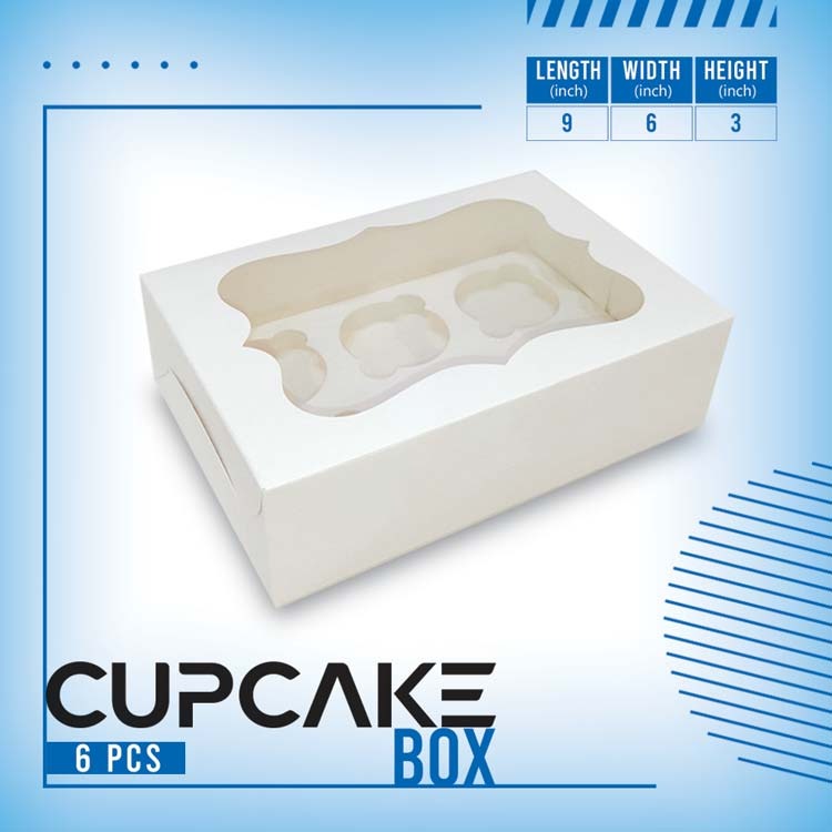 White Cupcake Box with window and insert for 6 cupcakes