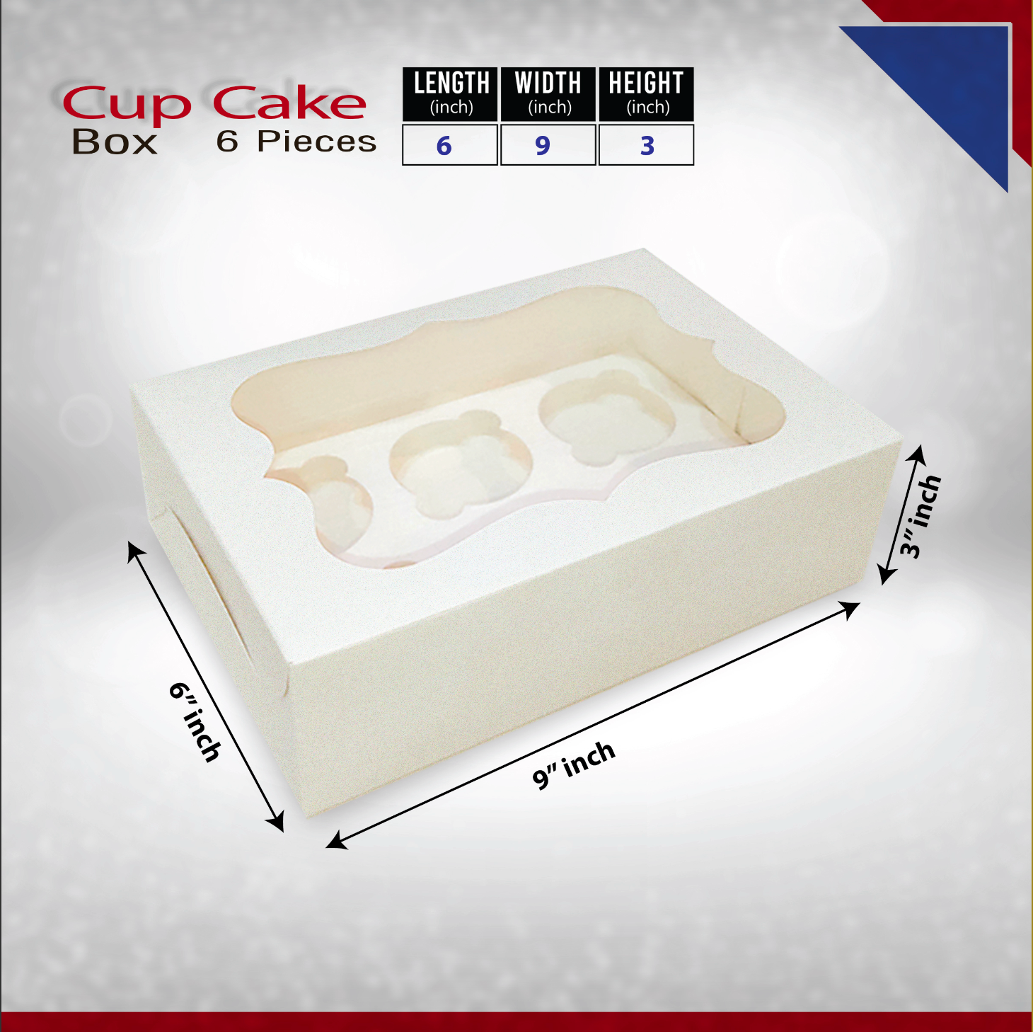 White Cupcake Box with window and insert for 6 cupcakes