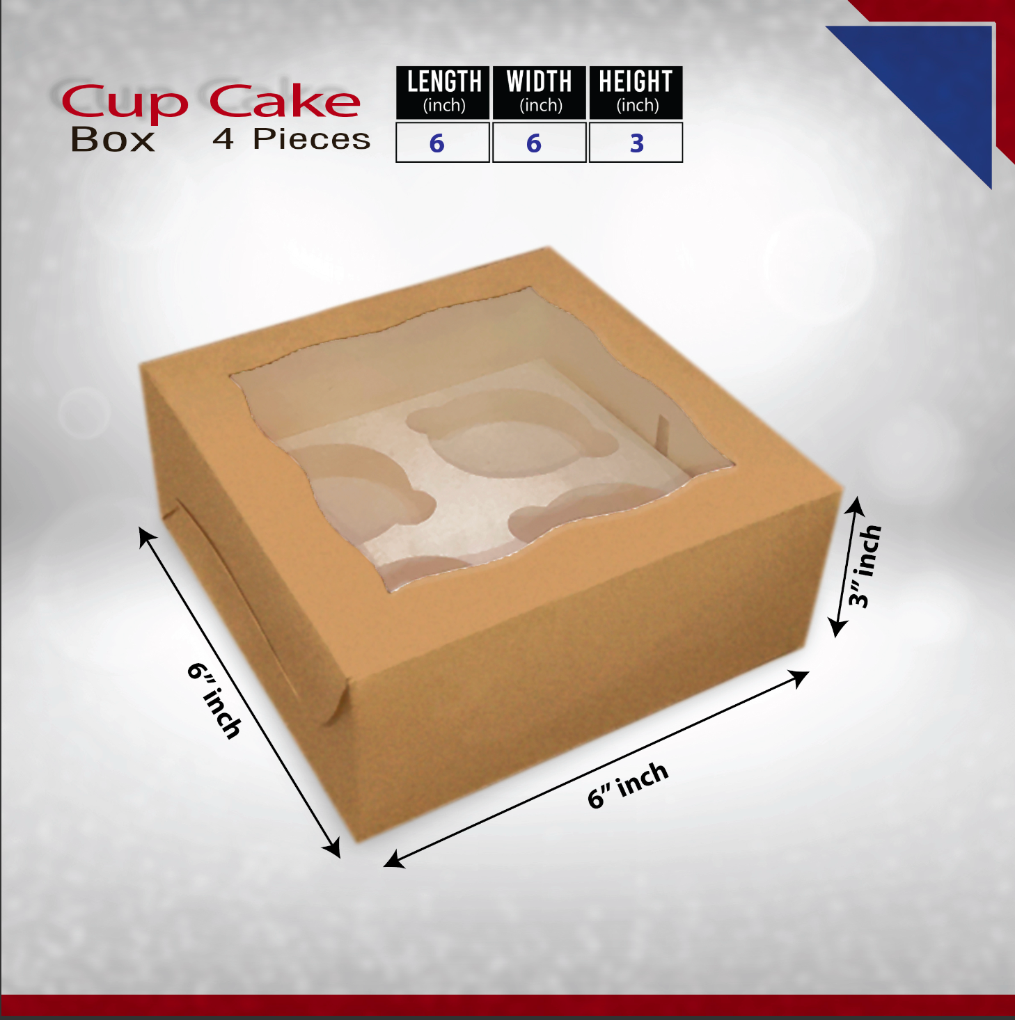 4 piece kraft cupcake box