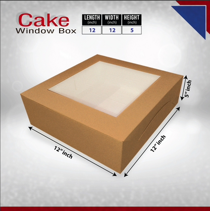 25-Pack Kraft Bakery Cake Boxes with Clear Window | Eco-Friendly Take-Out Packaging for Cakes, Cupcakes, Pies, Donuts & Treats – Large (12x12x5"), Medium (10x10x4"), Small (8.5x8.5x3") Sizes