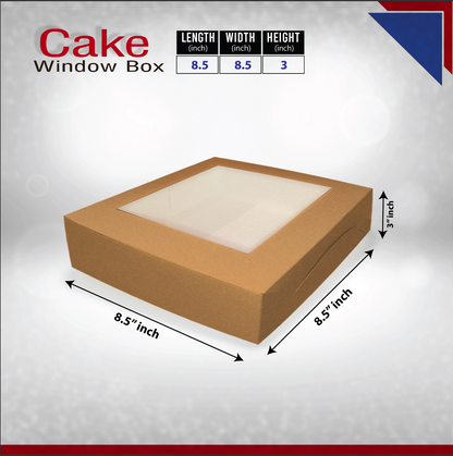 25-Pack Kraft Bakery Cake Boxes with Clear Window | Eco-Friendly Take-Out Packaging for Cakes, Cupcakes, Pies, Donuts & Treats – Large (12x12x5"), Medium (10x10x4"), Small (8.5x8.5x3") Sizes