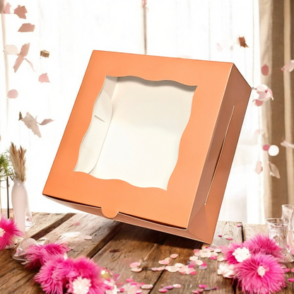 25 Pink / Peachy Pink Bakery Cake Boxes with Clear Window | Durable Bleach Board Take-Out Packaging for Cakes, Cupcakes, Pies, Donuts & Treats (10x10x4") (Copy)