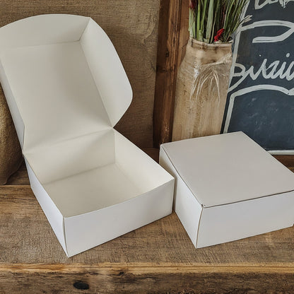 25-Pack Premium White Cake Boxes | Durable Bleach Board (SBS) Take-Out Packaging for Cakes, Cupcakes, Pies, Donuts & Treats – Large (12x12x5"), Medium (10x10x4"), Small (8.5x8.5x3") Sizes