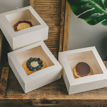25-Pack Premium Cake Boxes with Clear Window | Durable Bleach Board Take-Out Packaging for Cakes, Cupcakes, Pies, Donuts & Treats – Large (12x12x5"), Medium (10x10x4"), Small (8.5x8.5x3") Sizes