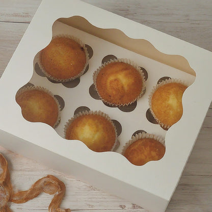 50-Pack White Cupcake Boxes for 6 Pastries | Durable, Easy-to-Assemble Bleach Board Packaging for Weddings, Birthdays, Holidays & Special Events – 9x6x3" Size