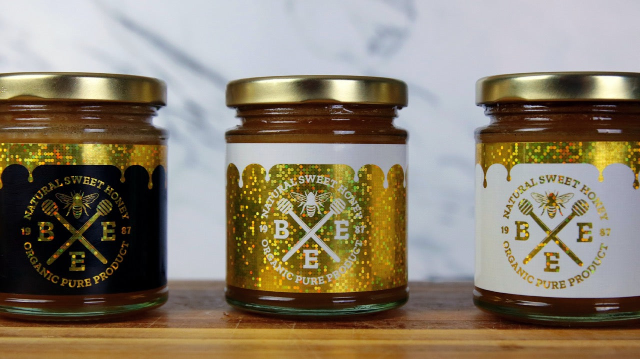 Gold labels for honey jars