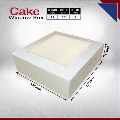 25-Pack Bakery Cake Boxes with Clear Window | Durable Bleach Board Take-Out Packaging for Cakes, Cupcakes, Pies, Donuts & Treats – Large (12x12x5"), Medium (10x10x4"), Small (8.5x8.5x3") Sizes