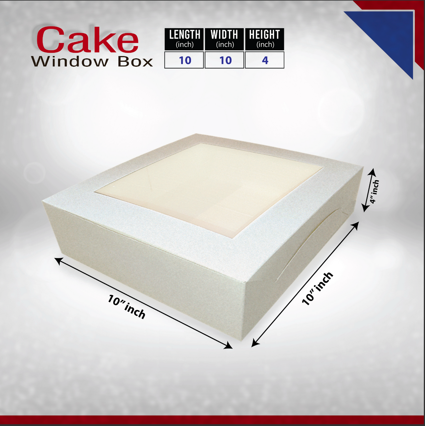 25-Pack Bakery Cake Boxes with Clear Window | Durable Bleach Board Take-Out Packaging for Cakes, Cupcakes, Pies, Donuts & Treats – Large (12x12x5"), Medium (10x10x4"), Small (8.5x8.5x3") Sizes