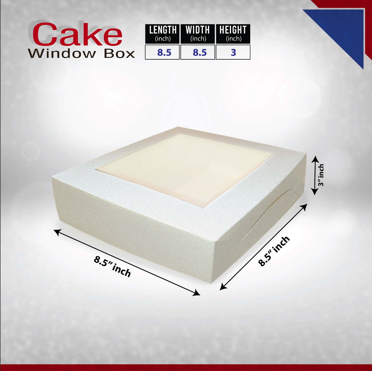 25-Pack Bakery Cake Boxes with Clear Window | Durable Bleach Board Take-Out Packaging for Cakes, Cupcakes, Pies, Donuts & Treats – Large (12x12x5"), Medium (10x10x4"), Small (8.5x8.5x3") Sizes